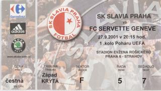 Vstupenka VIP SK Slavia Praha vs. FC Servette  Geneve, UEFA 2001