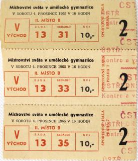 Vstupenky MS v umělecké gymnastice, 1965 3ks