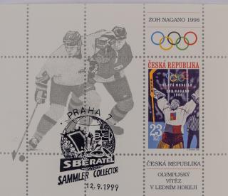 Výplatní známka, Aršík A 177, 1998, Nagano, hokej, razítko