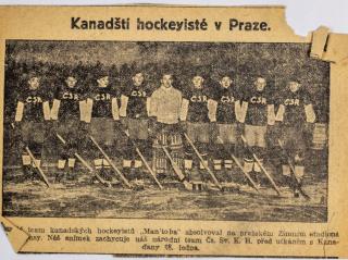 Výstřižek z novin - mužstvo ČSR, Kanadští hockeyisté v Praze