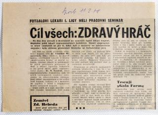 Výstřižek z novin SPORT - Cíl všech: Zdravý hráč, 1978