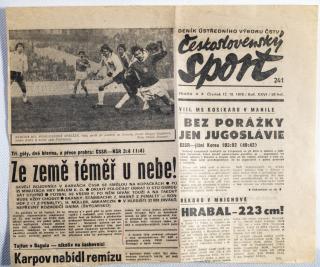 Výstřižek z novin SPORT - ČSSR - NSR, 3:4, 1978
