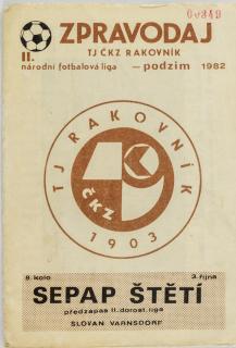 Zpravodaj TJ ČKZ Rakovník, podzim 1982
