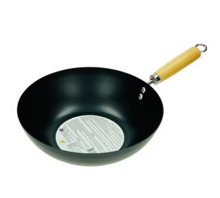 Pánev wok s dřevěnou rukojetí 28 cm ploché dno