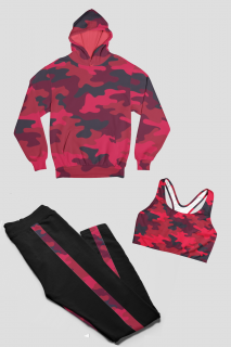 Be Fit Stripe Camo Red Velikost mikiny: L, Velikost legín: L, Velikost podprsenky: XL