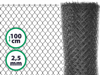 Čtyřhranné pletivo plotové poplastované s ND - výška 100 cm, drát 2,5 m, oko 50x50 mm, antracit