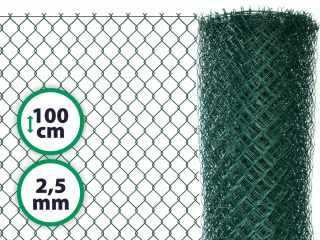 Čtyřhranné pletivo plotové poplastované s ND - výška 100 cm, drát 2,5 m, oko 50x50 mm, zelené