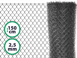 Čtyřhranné pletivo plotové poplastované s ND - výška 150 cm, drát 2,5 m, oko 50x50 mm, antracit