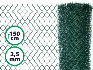Čtyřhranné pletivo plotové poplastované s ND - výška 150 cm, drát 2,5 m, oko 50x50 mm, zelené