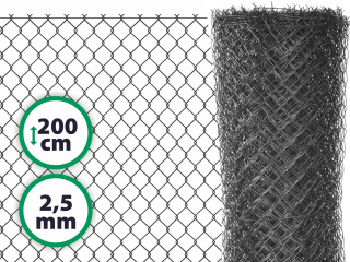 Čtyřhranné pletivo plotové poplastované s ND - výška 200 cm, drát 2,5 m, oko 50x50 mm, antracit