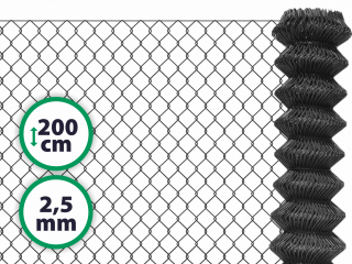 Čtyřhranné plotové poplastované pletivo bez ND – antracit, 200 cm, oko 50 x 50 mm