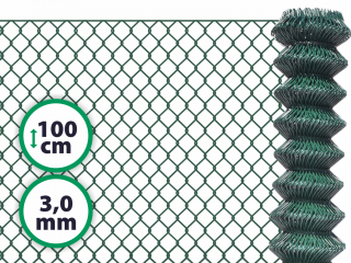 Čtyřhranné plotové poplastované pletivo bez ND – zelené, 100 cm, drát 3,0 mm