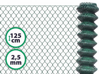 Čtyřhranné plotové poplastované pletivo bez ND – zelené, 125 cm, drát 2,5 mm