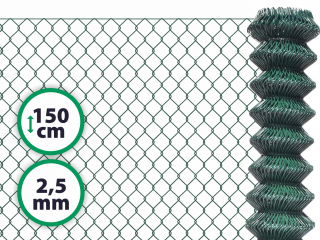 Čtyřhranné plotové poplastované pletivo bez ND – zelené, 150 cm, drát 2,5 mm