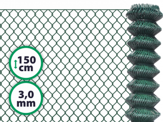 Čtyřhranné plotové poplastované pletivo bez ND – zelené, 150 cm, drát 3,0 mm