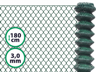 Čtyřhranné plotové poplastované pletivo bez ND – zelené, 180 cm, drát 3,0 mm