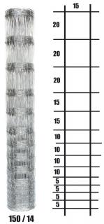 Lesnické pletivo uzlové - výška 150 cm, drát 2,0/2,8 mm, 14 drátů