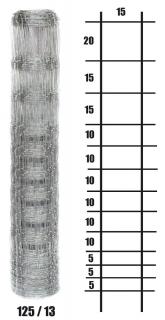 Ovčí uzlíkové pletivo výška 125 cm, 2,0/2,8 mm, 13 drátů