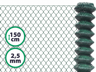 Pletivo poplastované – 150 cm bez ND (2,5mm; 50x50 mm; PVC; zelené)