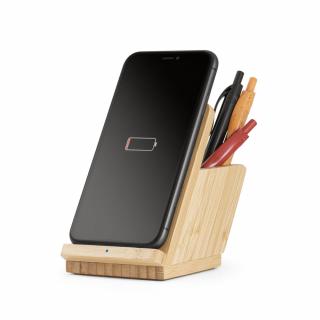 Bambusový stojánek na mobil s bezdrátovou nabíječkou