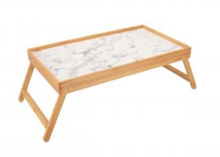 Bambusový stolek do postele s mramorovým vzorem