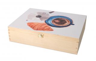 Dárková dřevěná krabička - romantická snídaně (tmavá mozaika)