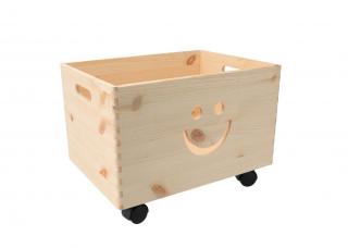 Dřevěná bedýnka s úsměvem 40 x 30 x 23 cm na kolečkách