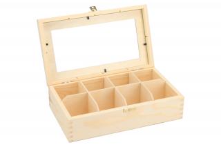 Dřevěná krabička se sklem - 8 přihrádek