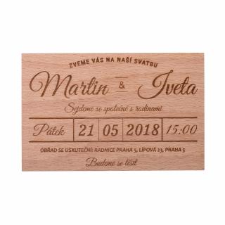 Dřevěná svatební pozvánka premium