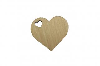 Dřevěné srdíčko s vyřezaným srdcem 6 x 5,5 cm
