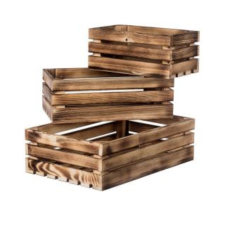 Opálené dřevěné bedýnky smrk II - komplet 3 ks