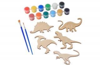 Sada 12ks akrylových barev se 2 štětci a výřezy k domalování Zvolte variantu:: Dinosauři
