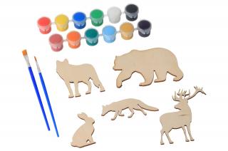 Sada 12ks akrylových barev se 2 štětci a výřezy k domalování Zvolte variantu:: Lesní zvířata