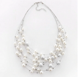 Luxusní náhrdelník s perličkama 2 barvy Barva: Stříbrná