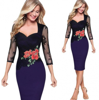 Stylové plesové fialové šaty se síťovaným rukávem až 5XL Velikost: XL