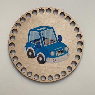 Dřevěné dno 15 cm ke košíku kruh s potiskem Potisk: Modré auto