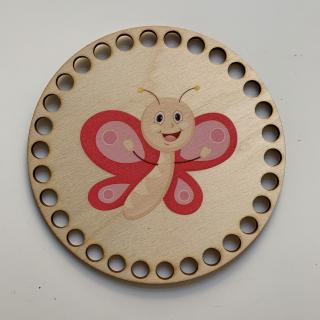 Dřevěné dno 15 cm ke košíku kruh s potiskem Potisk: Motýlek červený