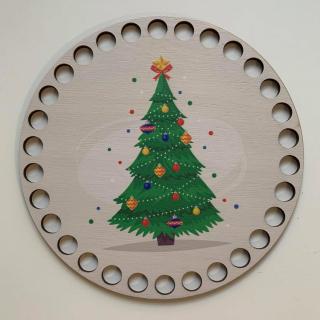 Dřevěné dno 15 cm ke košíku kruh s potiskem Potisk: Vánoční stromeček