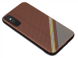 Designový gumový obal černočervené vlnku s hnědým rohem na iPhone X,XS