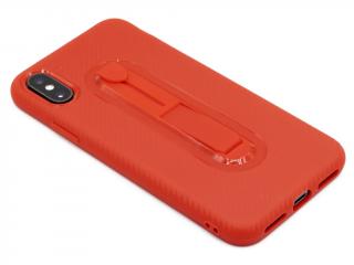 Gumový obal s držákem na prst na iPhone XS Max - Červený