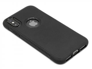 Gumový vroubkovaný obal s výřezem na logo na iPhone XS Max - Černý