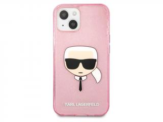 Karl Lagerfeld TPU Full Glitter Karl Head Cover iPhone 13 - Růžový