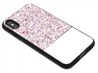 Pevný obal na iPhone X,XS se třpytkami - Bílý