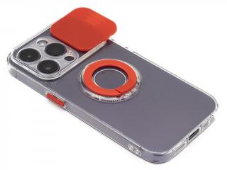 Průhledný obal s krytkou fotoaparátu na iPhone 14 Pro - Červený