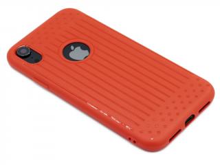Pruhovaný, gumový obal s výřezem na logo na iPhone XR - Červený