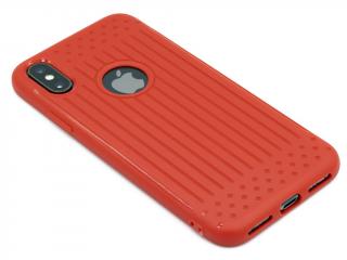 Pruhovaný, gumový obal s výřezem na logo na iPhone XS Max - Červený