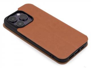 Zavírací ECO TPU kožené pouzdro na iPhone 14 Pro Max - Hnědý
