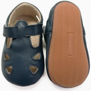 Kožené capáčky s gumovou podrážkou sandálky modré LAIT ET MIEL Velikost capáčků: 12-18 měsíců