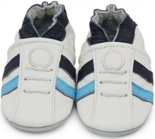 Kožené capáčky s koženou podrážkou bílé tenisky s modrým pruhem CAROZOO Velikost capáčků: 12-18 měsíců