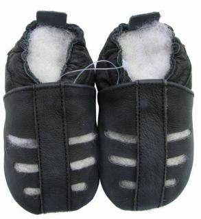 Kožené capáčky s koženou podrážkou černé sandále CAROZOO Velikost capáčků: 2-3 roky